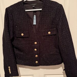 Ann Taylor Black Tweed Blazer with Gold Buttons